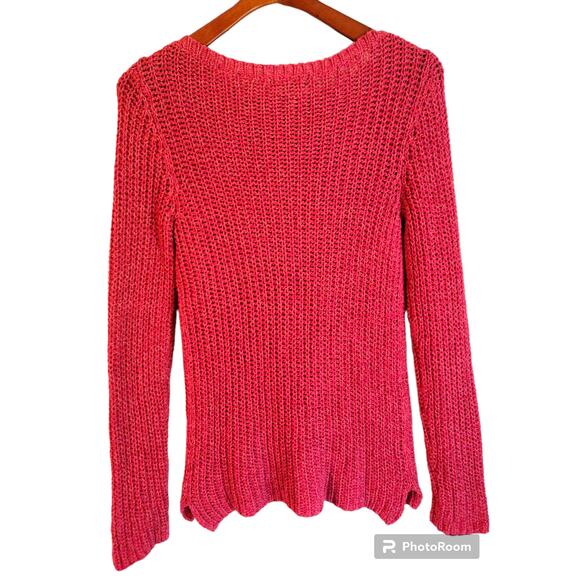 LRL Lauren Jeans Fisherman Nautical Red Crew Neck Open Knit Classiccore Sweater - Picture 2 of 5